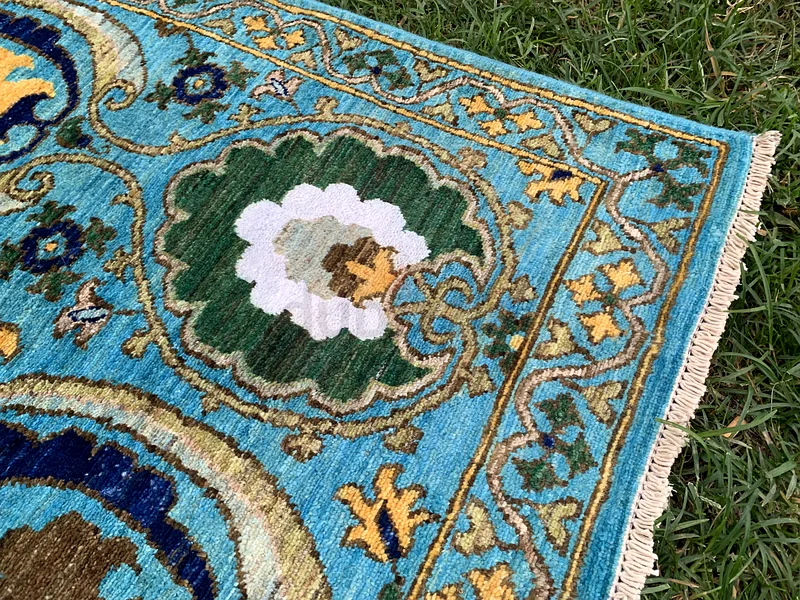 120 × 180 سم | سجادة سوزاني يدوية جديدة جميلة من الصوف والحرير63182263368067113