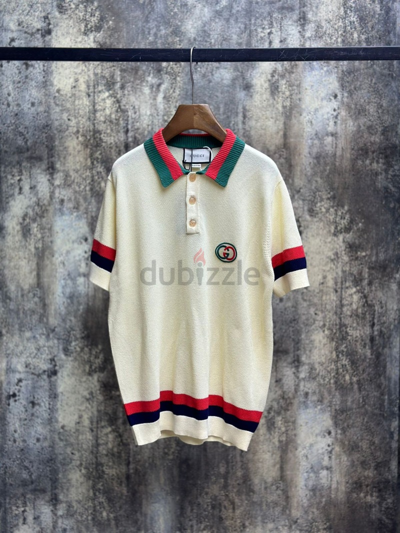 Gucci Knit Cotton Polo T-Shirt with Web
