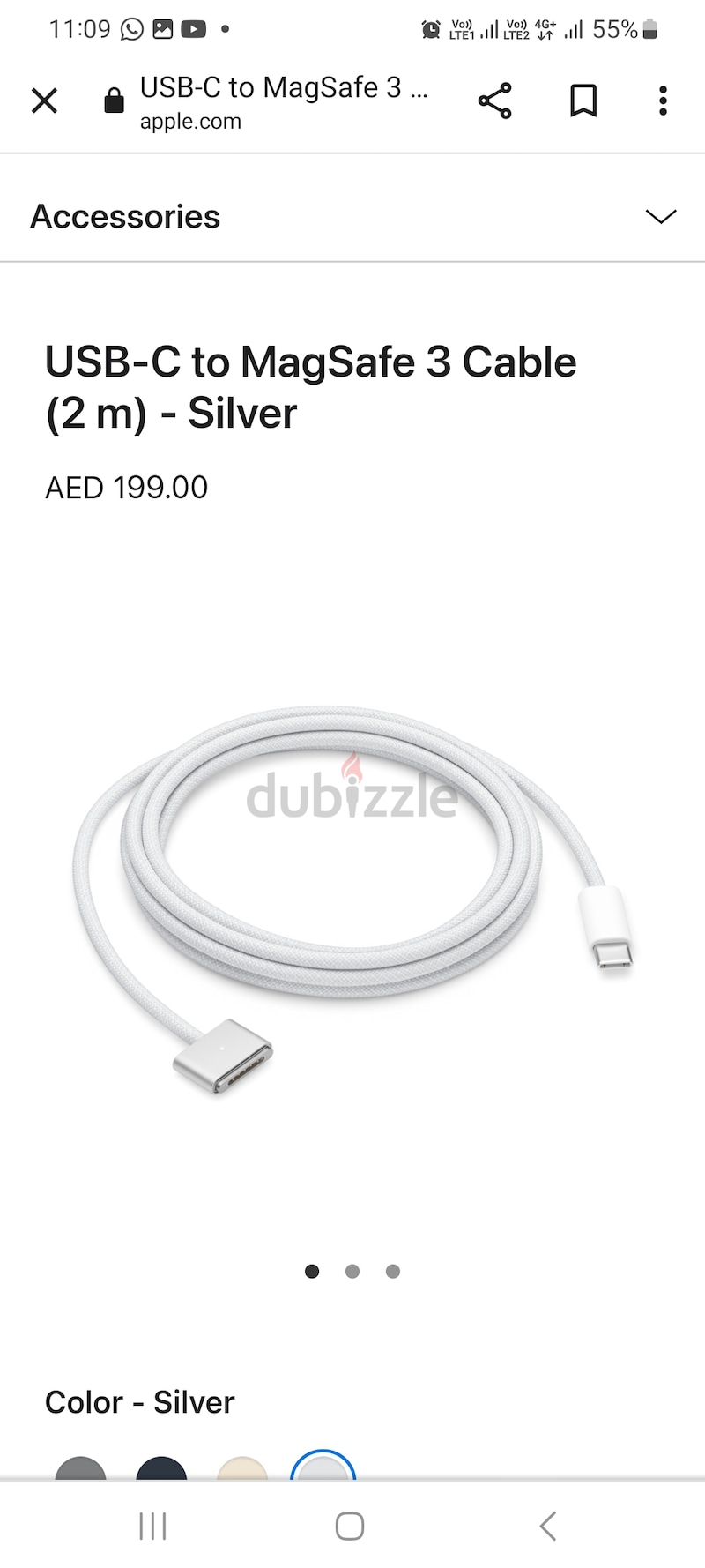USB-C to MagSafe 3 Cable (2 m) - Silver - Apple