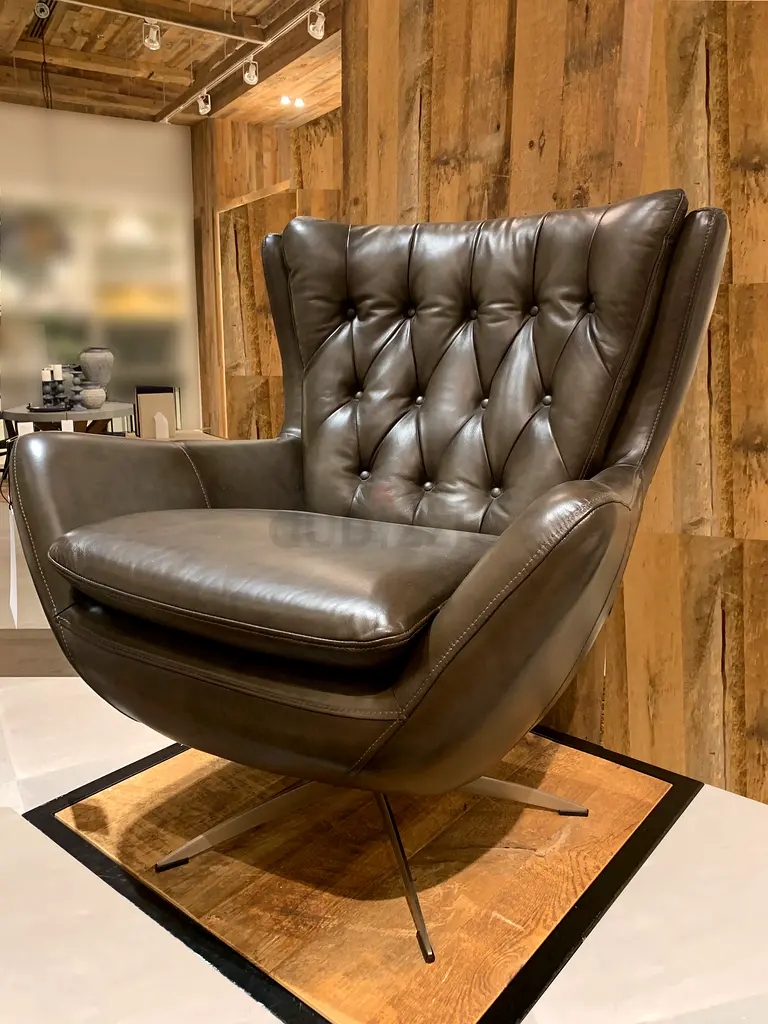 Pottery Barn Wells Leather Swivel Wingback Armchair Tufted Chesterfield