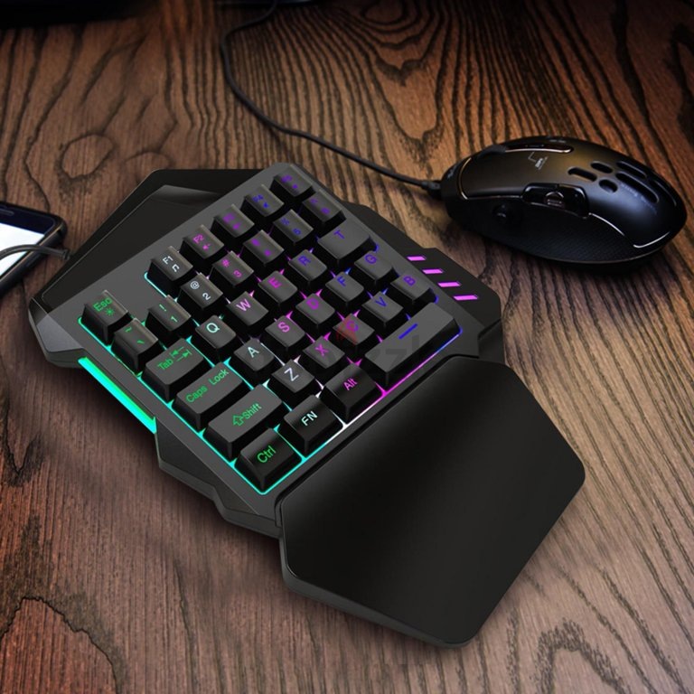 T1 Wired One Handed Gaming Keyboard Mouse Combo Ergonomic Multicolor  Backlight One-Handed Game Keyboard Mouse Set For PC