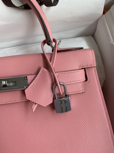 Hermes Kelly bag 28 Sellier Rose confetti Epsom leather Silver hardware