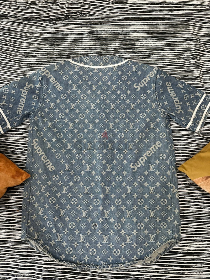 Louis Vuitton Supreme Jacquard Denim baseball Jerseyy