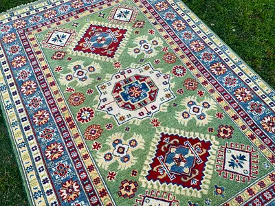 120 x 180 cm | New handmade Beautiful Green Kazak Carpet