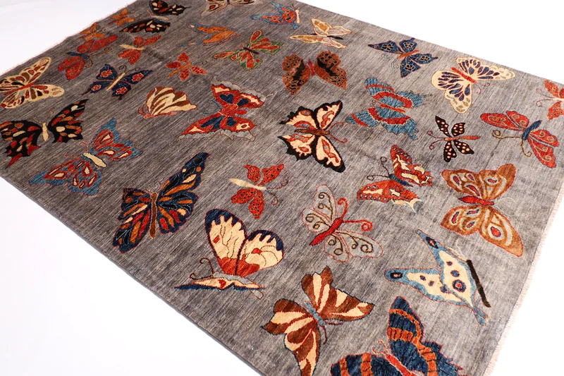 184 x 246 cm | new gray area butterfly handmade rug | Afghan handmade carpet63216837096834111