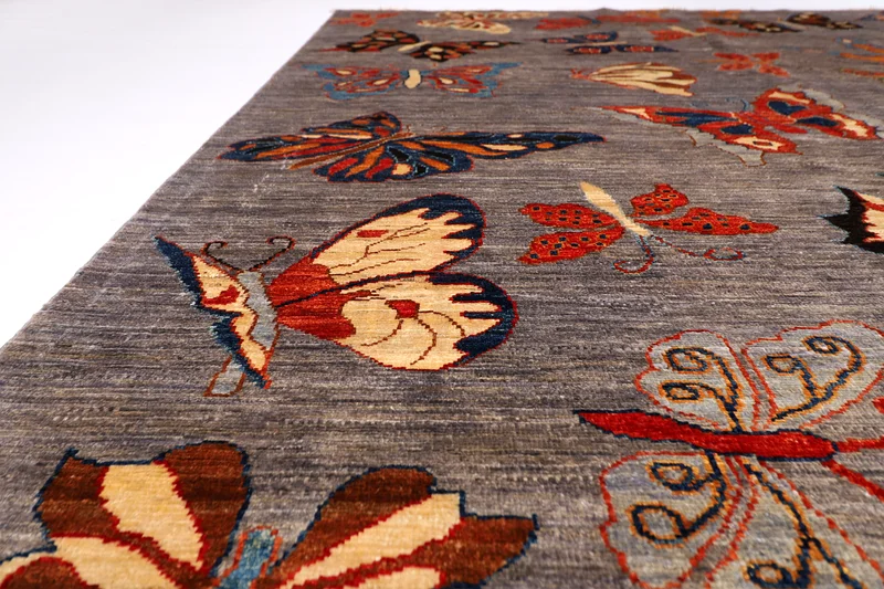 184 x 246 cm | new gray area butterfly handmade rug | Afghan handmade carpet63216837096834113