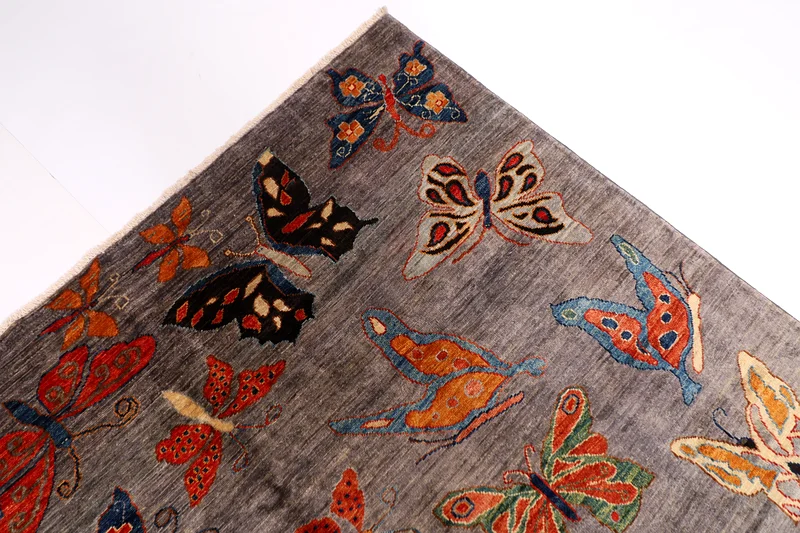 184 x 246 cm | new gray area butterfly handmade rug | Afghan handmade carpet63216837096834114