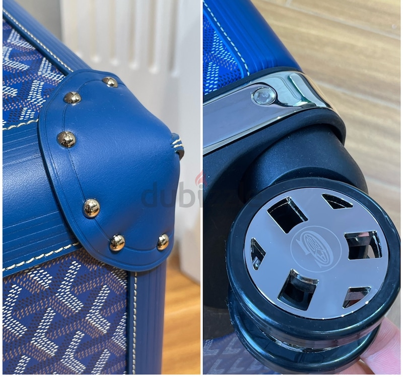 Goyard Bourget Trolley Case Wheeled Travel Luggage Carry on Rolling Suitcase  Blue Goyardine Canvas