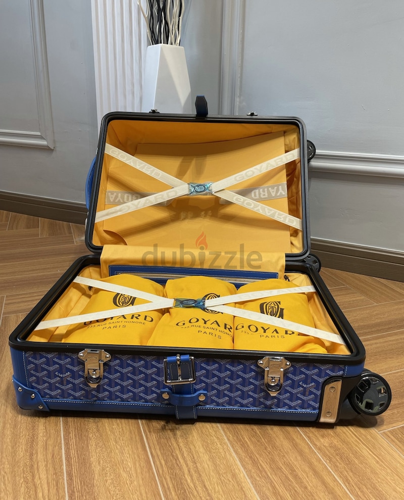 Goyard Bourget Trolley Case Wheeled Travel Luggage Carry on Rolling  Suitcase Blue Goyardine Canvas