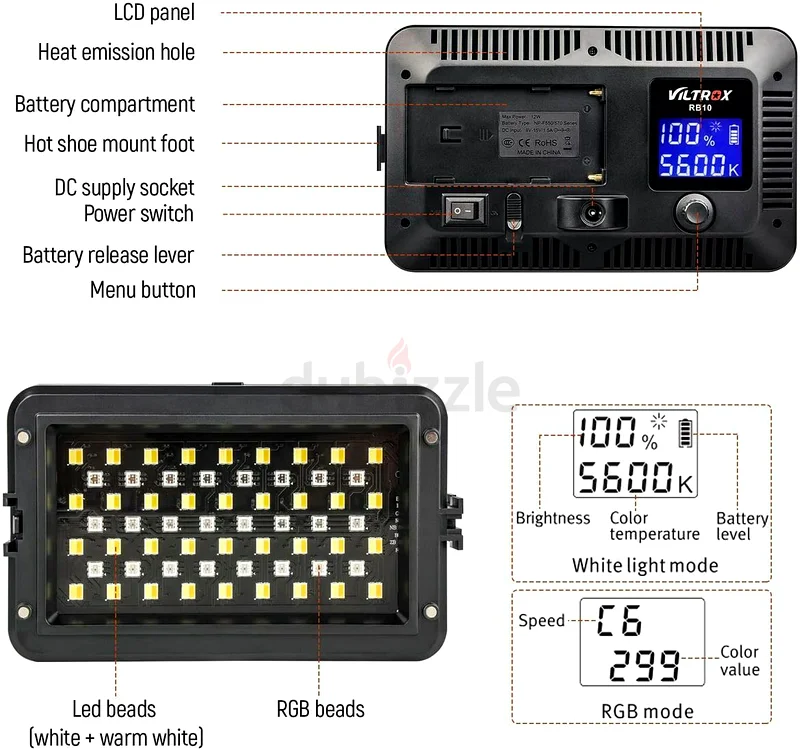 Viltrox RGB LED Light with Umbrella Diffuser, stand kit63265102368130112