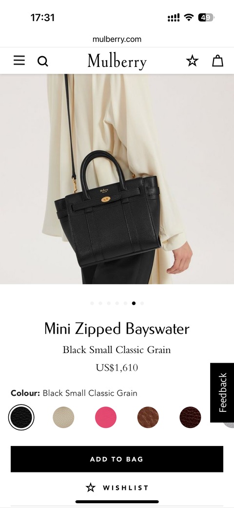 Mini Zipped Bayswater, Black Small Classic Grain, Women