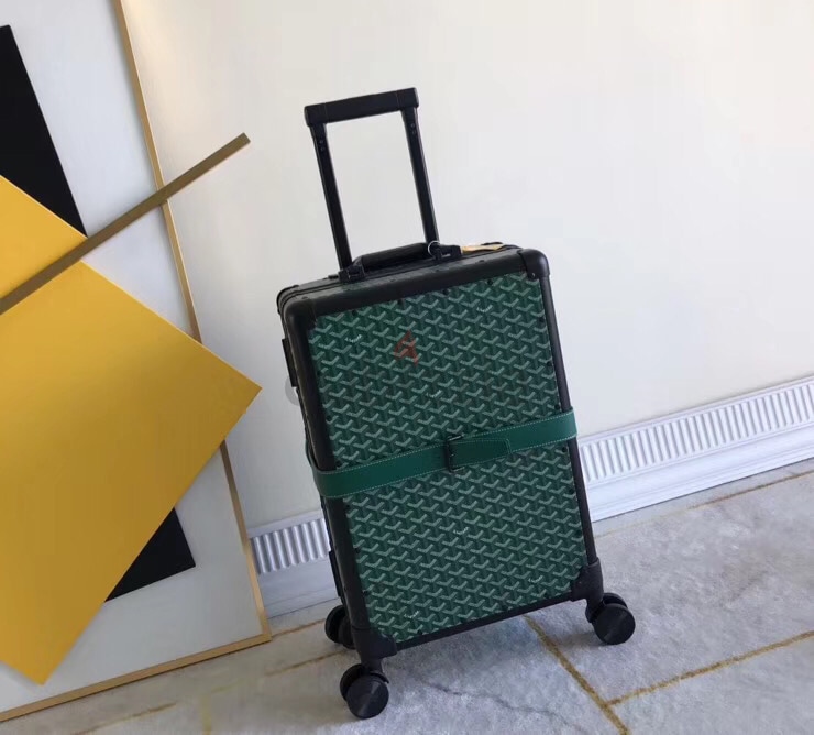 Goyard Bourget Trolley Case Wheeled Travel Luggage Carry on Rolling Suitcase  Blue Goyardine Canvas