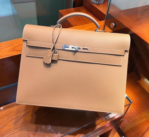 Hermes Kelly Depeche 38 Briefcase Brown Clemence Handstitched