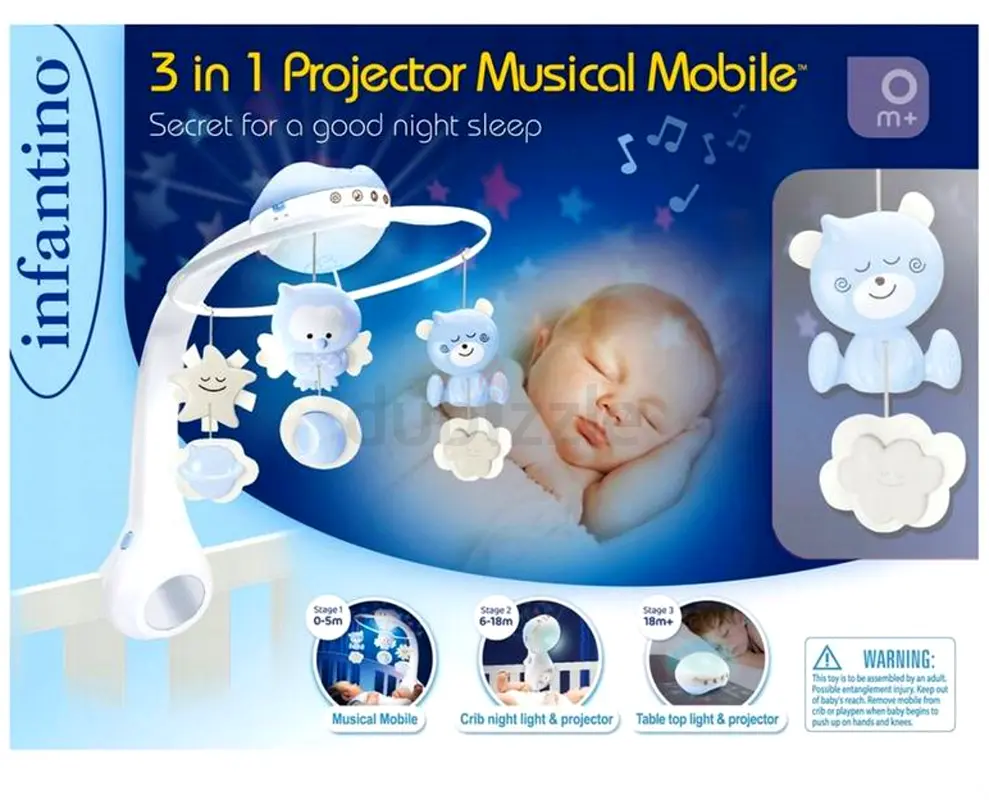 Baby crib mobile projector with music