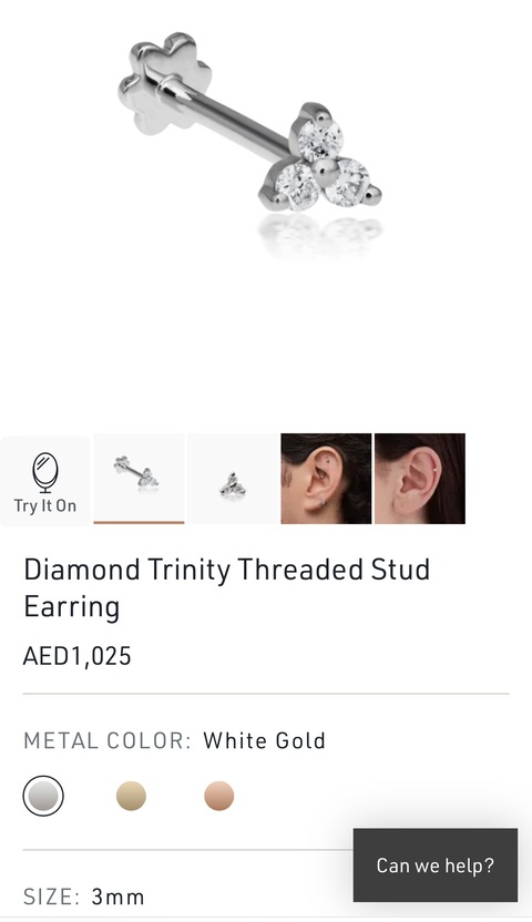 Diamond trinity threaded on sale stud