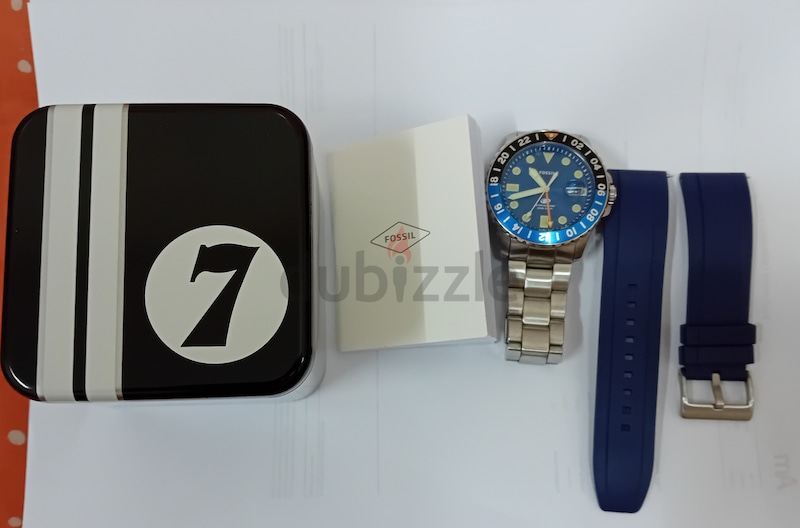 Fossil Mens Blue GMT Stainless Steel ( FS5991 ) with free silicon