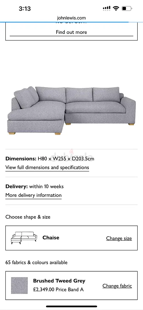 John Lewis L shape sofa feather