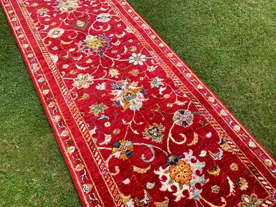 87 x 254 cm | New Handmade Beautiful Sultani Red Runner Carpet