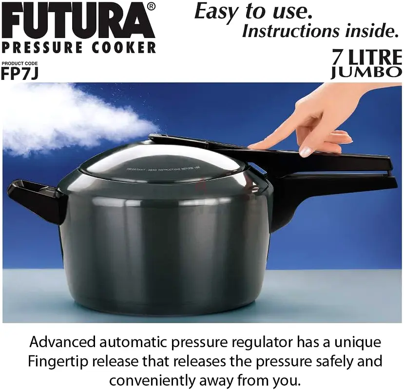 Hawkins Futura Aluminium Pressure Cooker, 7 Litres, Jumbo Black