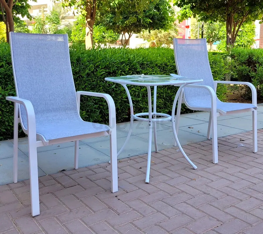 Elegant white Metal Balcony Chairs n Table Set