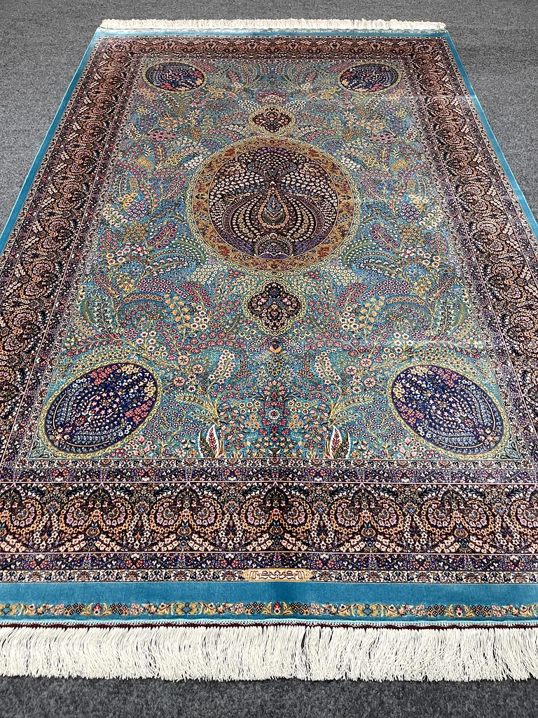 229 × 145 سم | بساط فارسي حرير قم عالي الجودة جديد63185760902786111