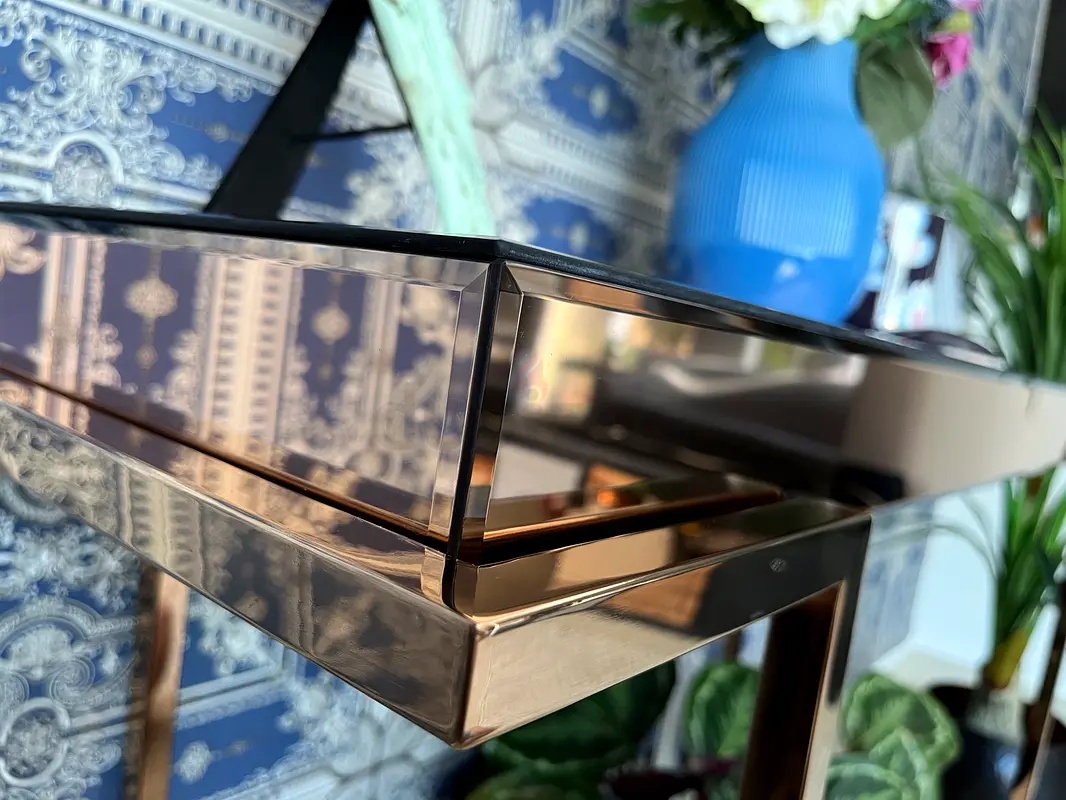 Stunning set of 2 side/bedside tables a console in rose gold from The