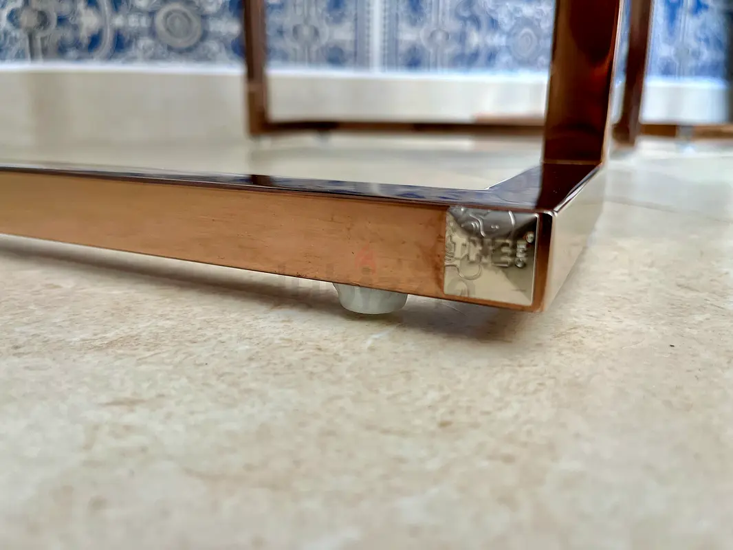 Stunning set of 2 side/bedside tables a console in rose gold from The