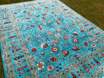 276 x 367 cm | New Handmade Beautiful Turquoise Sultani Carpet