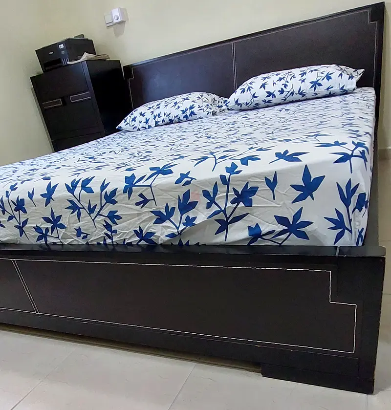 Queens bed for sale with side tables and mattress