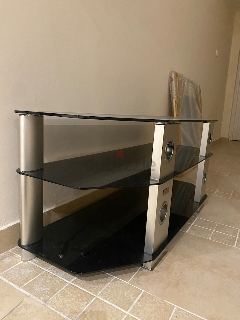 Glass tv online stand with shelves