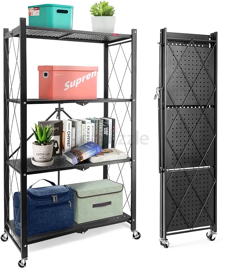4Tier Foldable Storage Shelves with Caster Wheels