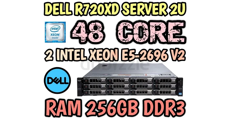 256GB RAM DELL R720XD SERVER 48 CORE (E5-2696 V2) DUAL INTEL XEON HARD DRIVE 12TB SAS63255538833537110