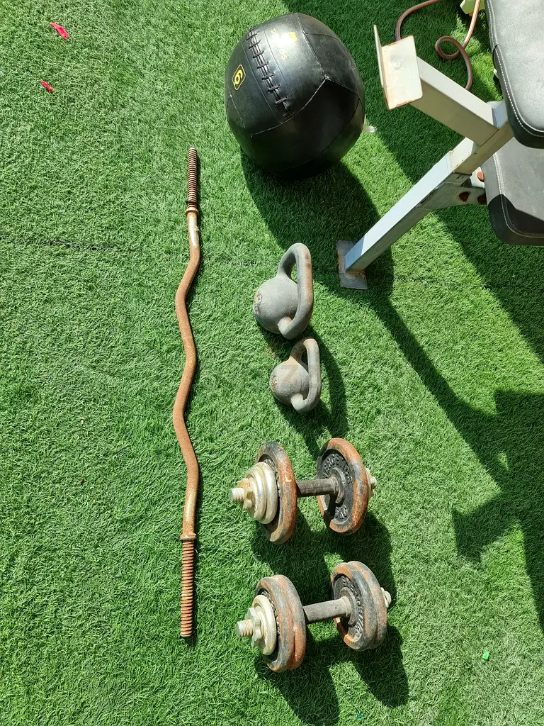 Gym bench with weights