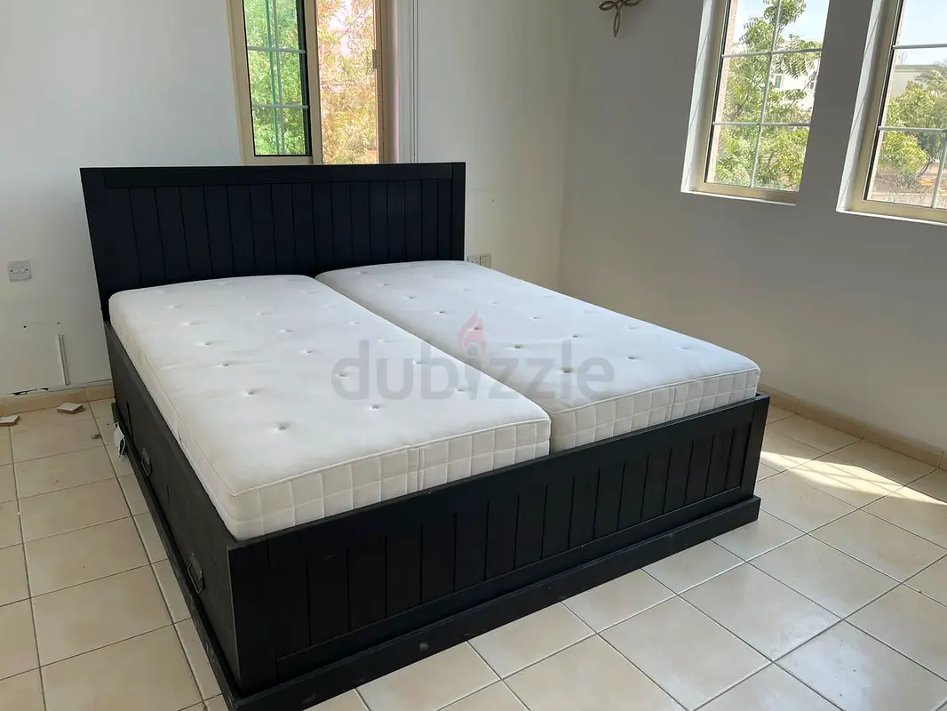 King size bed with mattress and storage