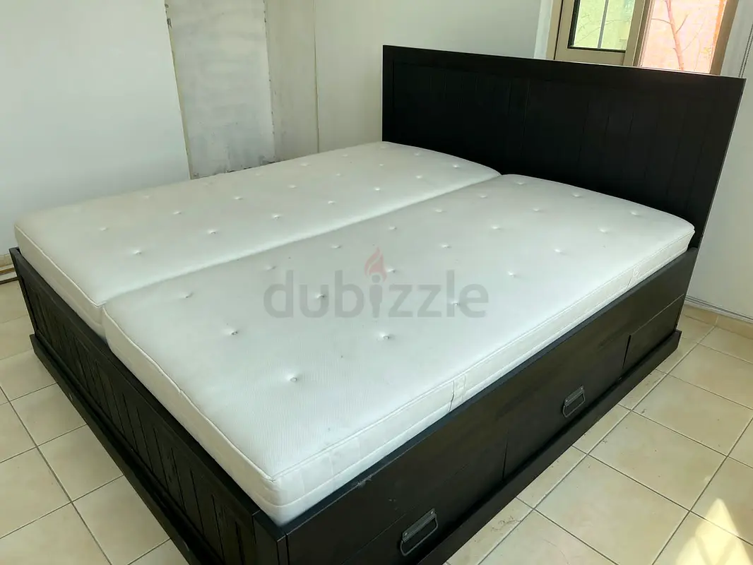 King size bed with mattress and storage
