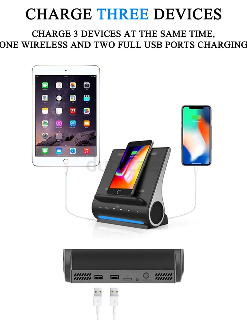 Dock Wireless Charging Station with Multiple USB Ports Bluetooth Speaker System