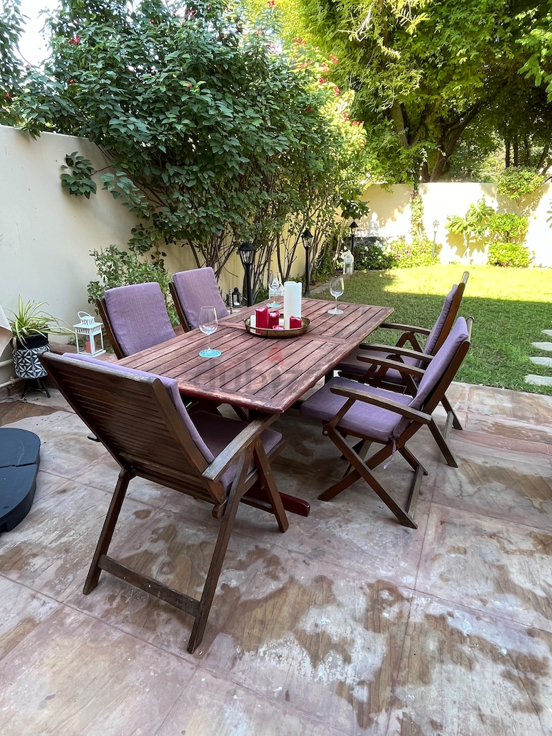 Wooden table deals and chairs garden