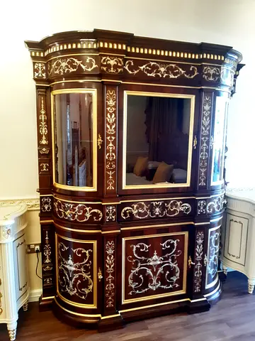 Display cabinet antique design solid peach wood LUIS XIV design furniture