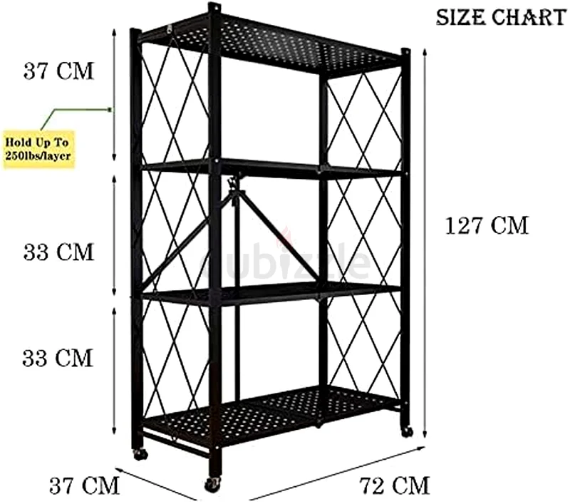 , Storage Racks, Trolleys, Metal Organizer Wire Rack for Home Kitchen (Black 4 Layer with wheels)63257632578179111