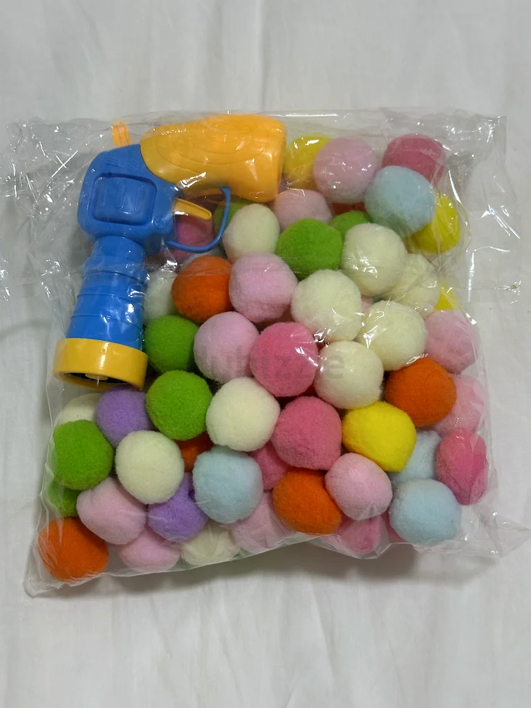 [NEW] Cat Interactive Toys for Indoor Cats, 100pcs Pom Pom Balls with Launcher Set63233644715777111