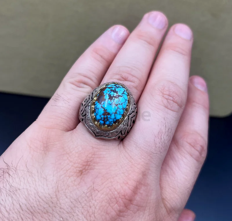 An old Nishabur turquoise stone ring with a tree pattern63173514780162112