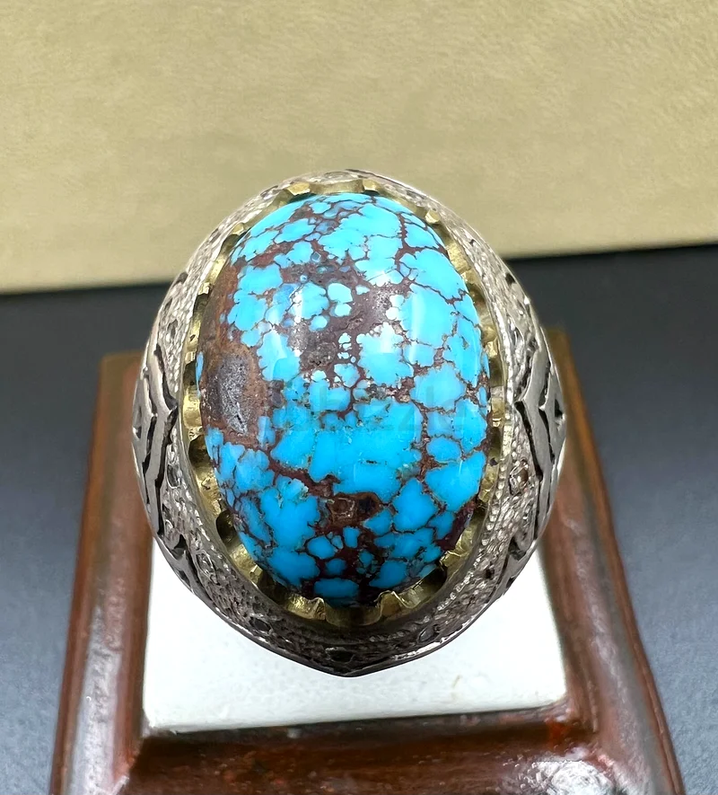An old Nishabur turquoise stone ring with a tree pattern63173514780162111