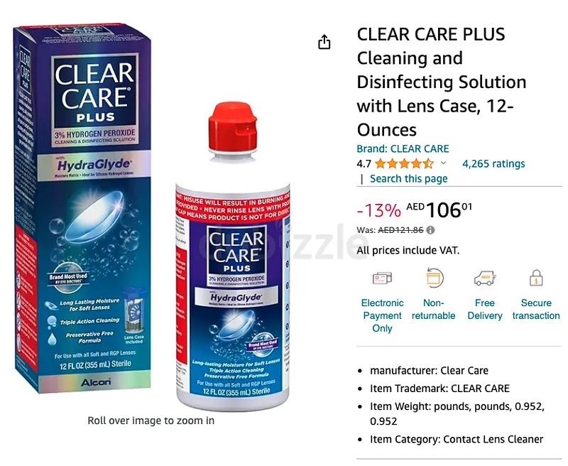 Alcon Clear Care Plus HydraGlyde Solution 12oz