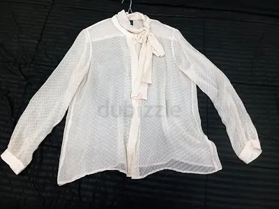 Mango transparent beige chiffon shirt, size large
