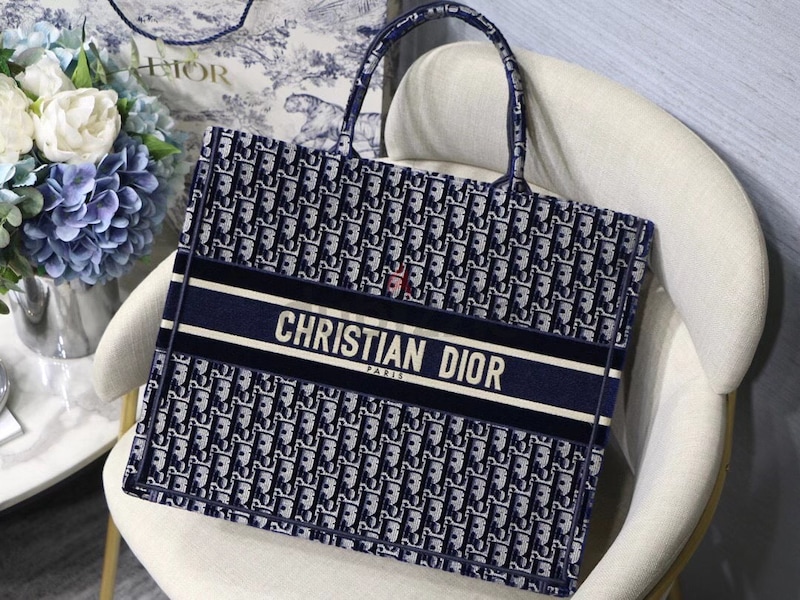 Blue dior oblique online embroidered velvet