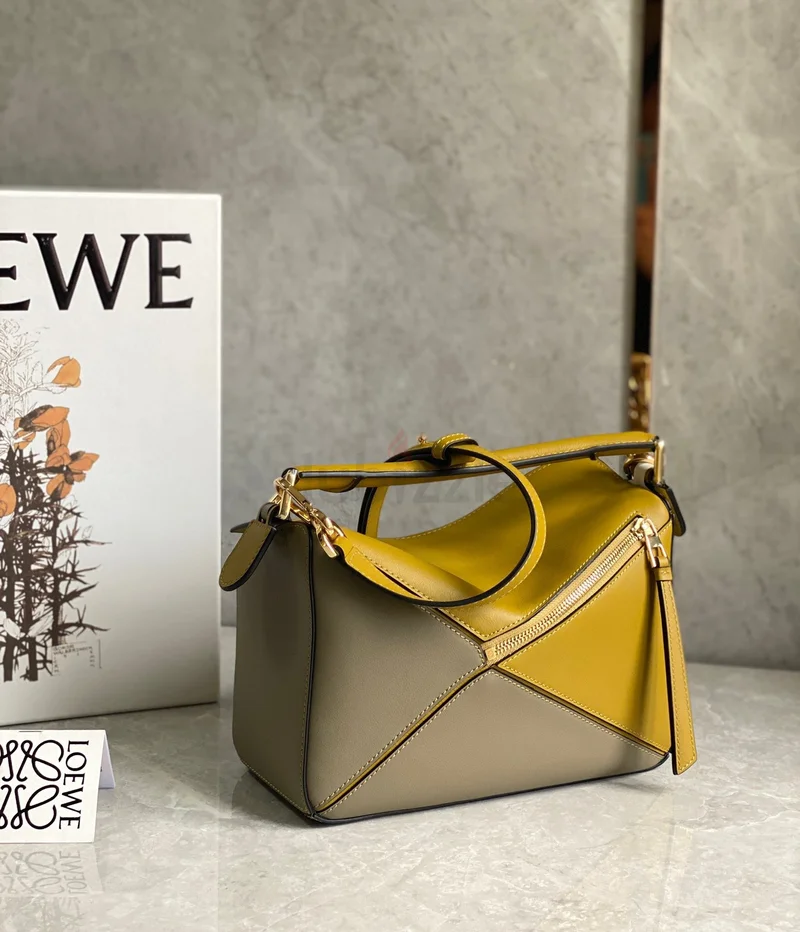 Loewe Puzzle Small Bag In Ochre/White/Taupe Calfskin62935675087233114