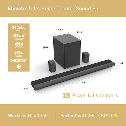 Vizio Elevate 5.1.4 Atmos Soundbar with rear speaker