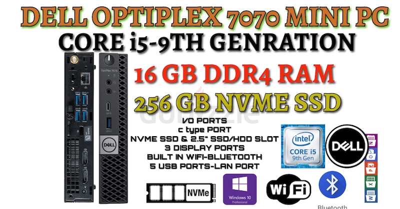 CORE i5-9TH GEN Dell OptiPlex 7070 mini PC-16GB DDR4 RAM-256GB NVME SSD ...