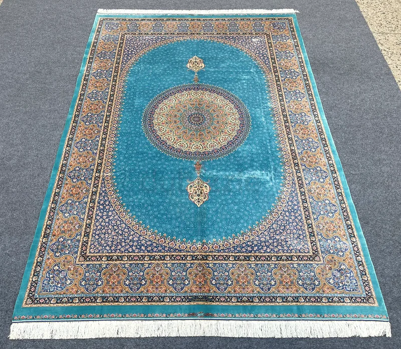 3x2 متر | سجادة فارسية حرير تركواز جديدة من قم - 294 × 200 سم63183722900097111