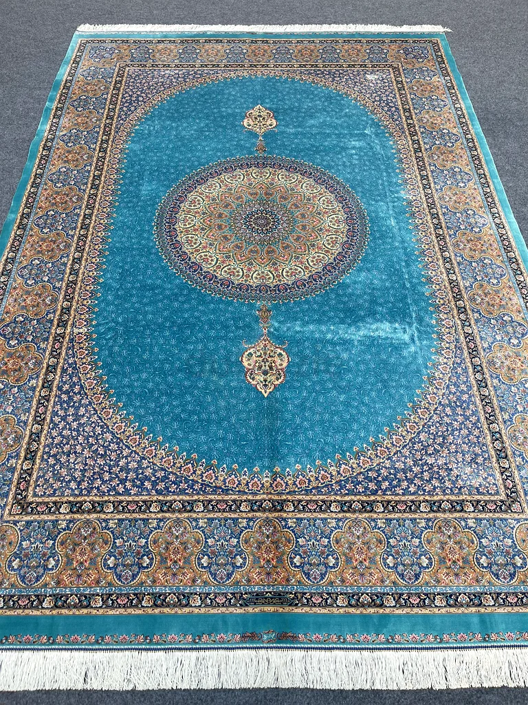 3x2 متر | سجادة فارسية حرير تركواز جديدة من قم - 294 × 200 سم63183722900097112